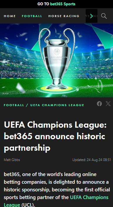 UEFA Champions League & bet365 partnership | recent betting news August 2024