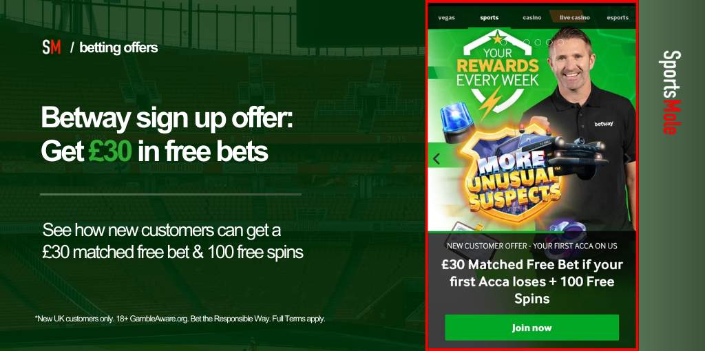 Betway UK sign up offer for new Sportsmole customers