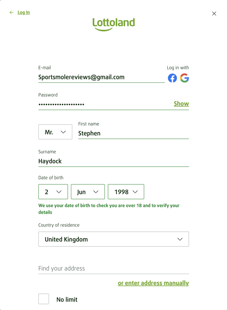 Lottoland registration