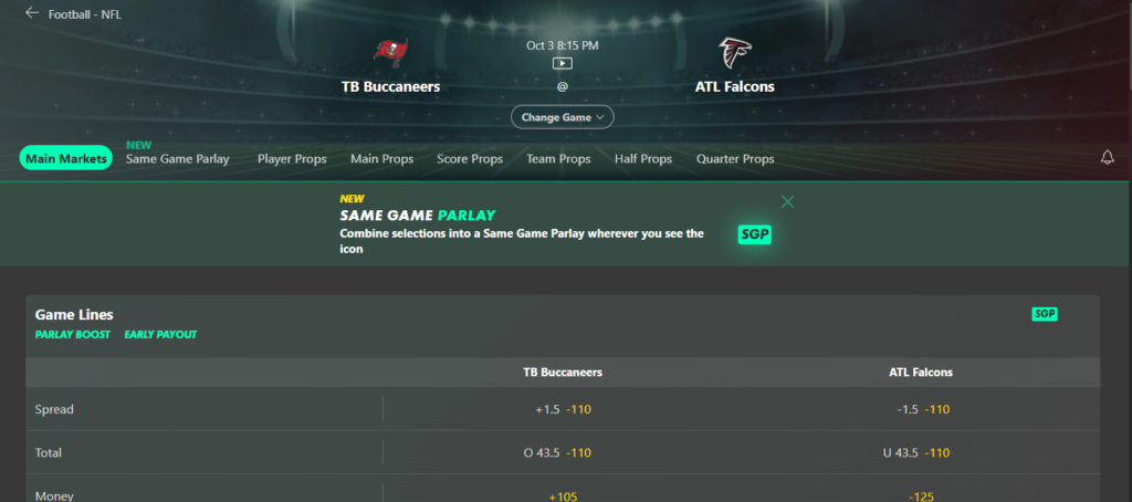 Bet365 Bonus Code: Buccaneers at Falcons