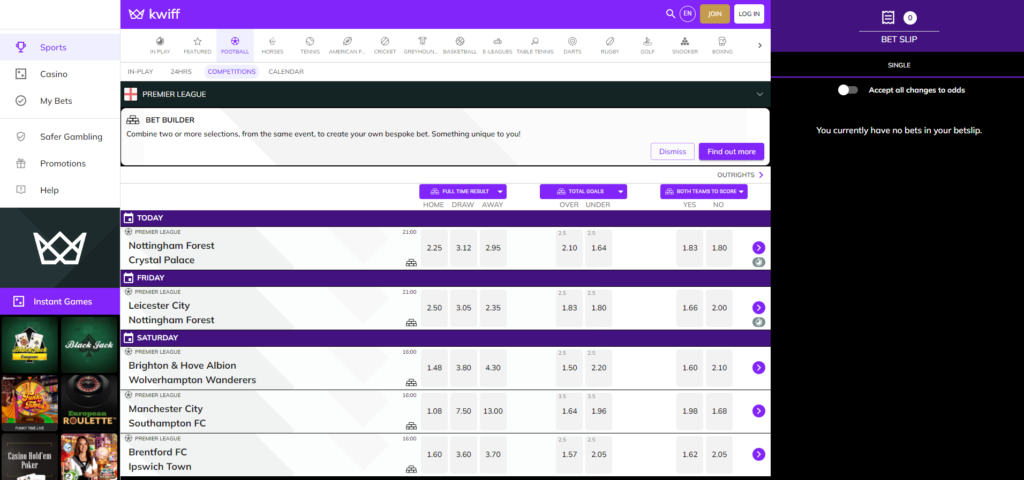 Betting premier league