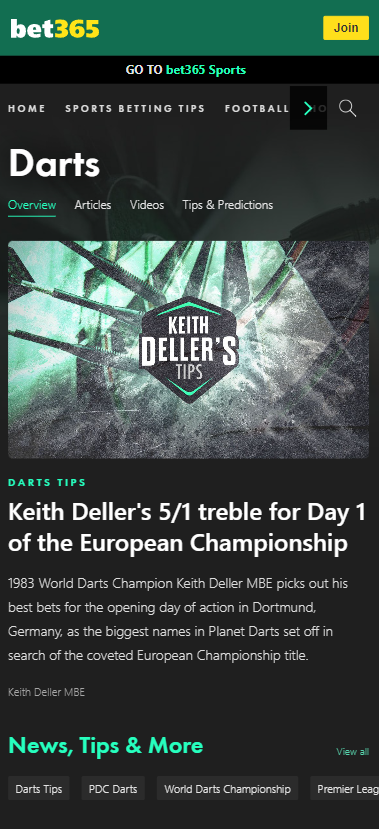 Bet365 darts betting