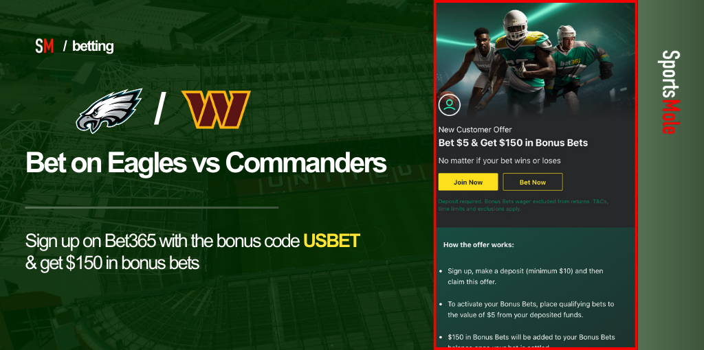 Featured article image for Thursday Night Football game Bet365 bonus code offer.