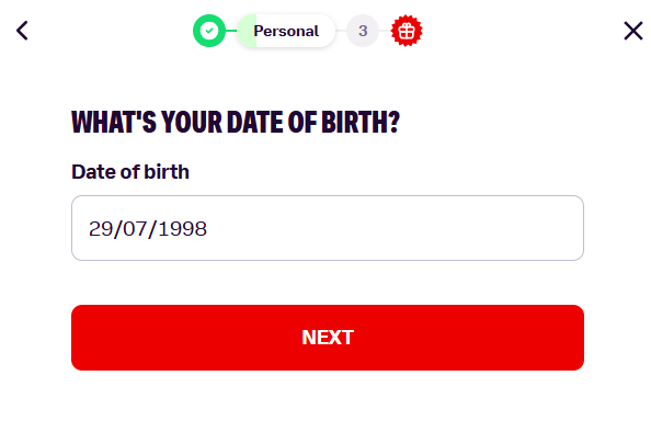 Bally Casino UK sign up process - date of birth