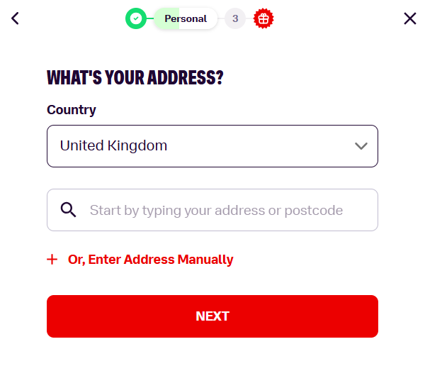 Bally Casino UK sign up process - address