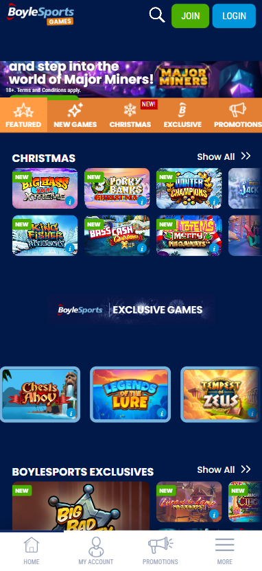 Boylesports games & casino offerings