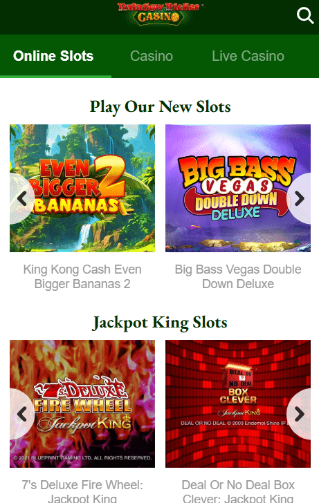 Game selection at Rainbow Riches Casino